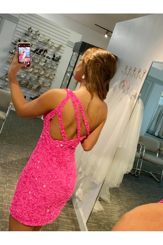 Sheath One Shoulder Velvet Sequins Short Shown Color Velvet Sequin Homecoming Dress Belfast