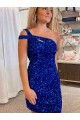 Sheath One Shoulder Velvet Sequins Short Fuchsia Velvet Sequin Prom Dress / Evening Dress Belfast