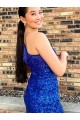 Sheath One Shoulder Velvet Sequins Short Royal Blue Velvet Sequin Prom Dress / Evening Dress Belfast