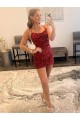 Sheath Spaghetti Straps Velvet Sequins Short Burgundy Velvet Sequin Prom Dress / Evening Dress Belfast
