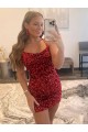 Sheath Spaghetti Straps Velvet Sequins Short Burgundy Velvet Sequin Prom Dress / Evening Dress Belfast