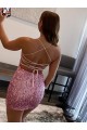 Sheath Spaghetti Straps Velvet Sequins Short Hot Pink Velvet Sequin Prom Dress / Evening Dress Belfast