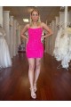 Sheath Spaghetti Straps Velvet Sequins Short Fuchsia Velvet Sequin Prom Dress / Evening Dress Belfast