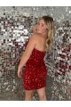 Sheath Sweetheart Velvet Sequins Short Burgundy Velvet Sequin Prom Dress Belfast