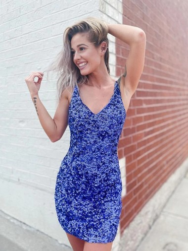Sheath V-Neck Velvet Sequins Short Shown Color Velvet Sequin Evening Dress Belfast