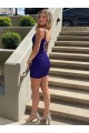 Sheath V-Neck Velvet Sequins Short Royal Blue Velvet Sequin Prom Dress Belfast