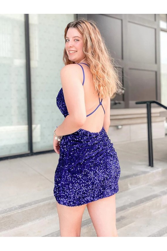Sheath V-Neck Velvet Sequins Short Shown Color Velvet Sequin Cocktail Dress / Prom Dress Belfast