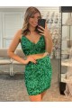 Sheath V-Neck Velvet Sequins Short Shamrock Green Velvet Sequin Prom Dress / Evening Dress Belfast