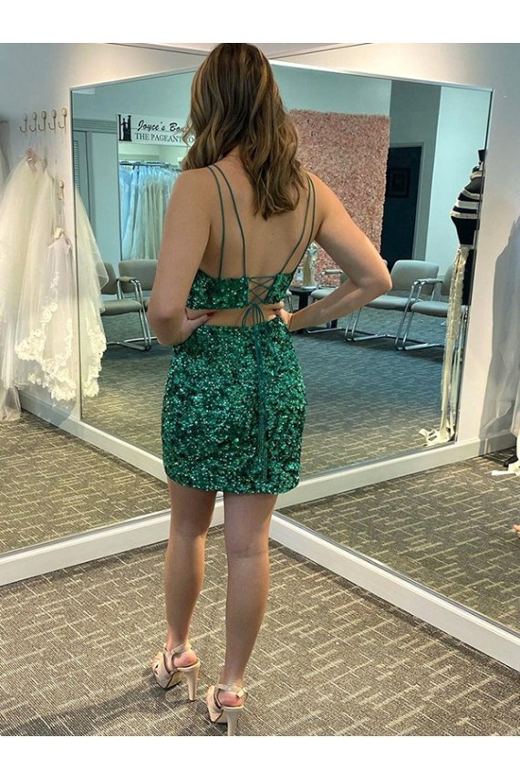 Sheath V-Neck Velvet Sequins Short Shamrock Green Velvet Sequin Prom Dress / Evening Dress Belfast