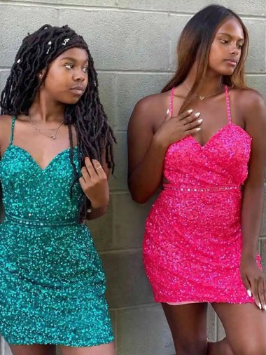 Sheath V-Neck Velvet Sequins Short Dark Green Velvet Sequin Prom Dress Belfast