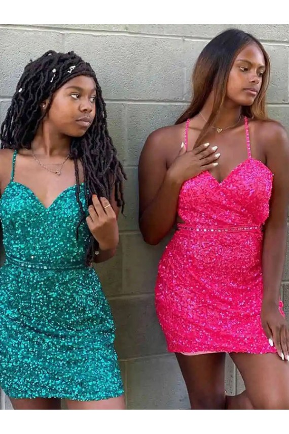 Sheath V-Neck Velvet Sequins Short Dark Green Velvet Sequin Prom Dress Belfast
