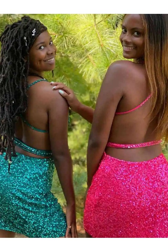 Sheath V-Neck Velvet Sequins Short Dark Green Velvet Sequin Prom Dress Belfast