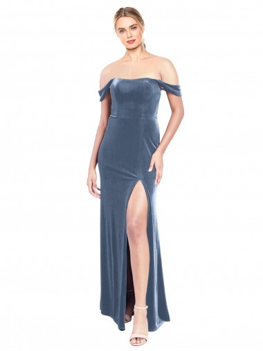 A-Line Strapless Stretch Velvet Long Dusty Blue Prom Dress / Bridesmaid Dress Belfast