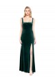 A-Line Square Neck Stretch Velvet Long Dark Green Prom Dress / Bridesmaid Dress Belfast