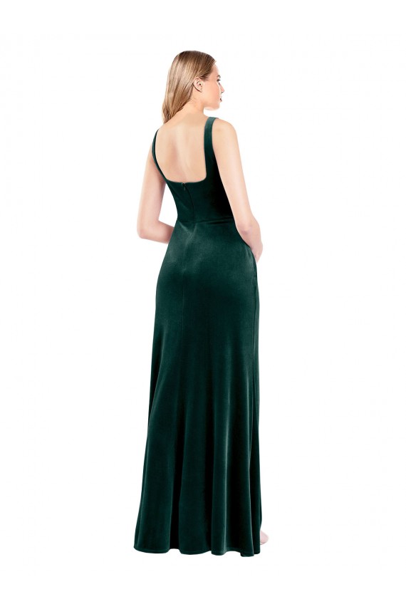 A-Line Square Neck Stretch Velvet Long Dark Green Prom Dress / Bridesmaid Dress Belfast