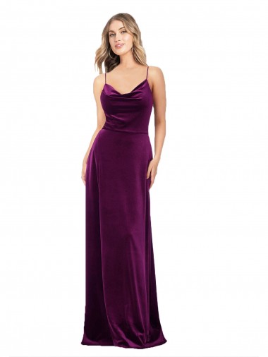 A-Line V-Neck Stretch Velvet Long Grape Formal Evening Gown / Prom Dress / Bridesmaid Dress Belfast