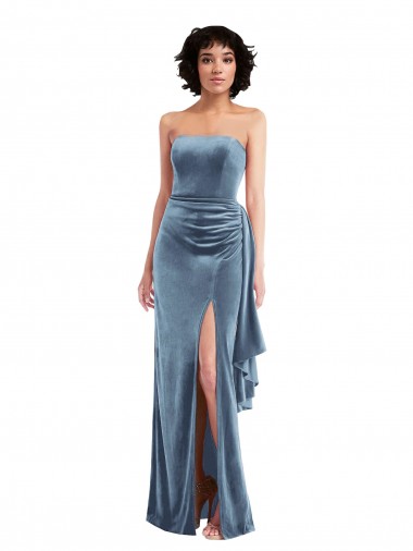 Sheath Strapless Stretch Velvet Long Dusty Blue Formal Evening Gown / Prom Dress / Bridesmaid Dress Belfast