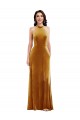 Trumpet High Neck Stretch Velvet Long Gold Semi Formal Evening Dress / Prom Dress / Bridesmaid Dress Belfast