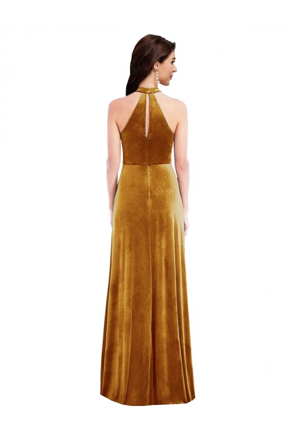 Trumpet High Neck Stretch Velvet Long Gold Semi Formal Evening Dress / Prom Dress / Bridesmaid Dress Belfast