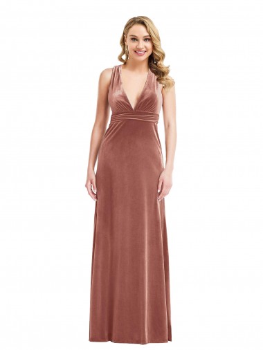 A-Line V-Neck Stretch Velvet Long Cinnamon Rose Bridesmaid Dress / Evening Dress Belfast