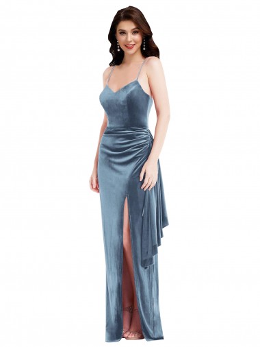 Trumpet Sweetheart Stretch Velvet Long Dusty Blue Formal Evening Gown / Prom Dress / Bridesmaid Dress Belfast