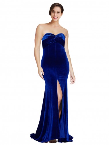 Mermaid Strapless Stretch Velvet Sweep Train Royal Blue Formal Evening Gown / Prom Dress / Bridesmaid Dress Belfast