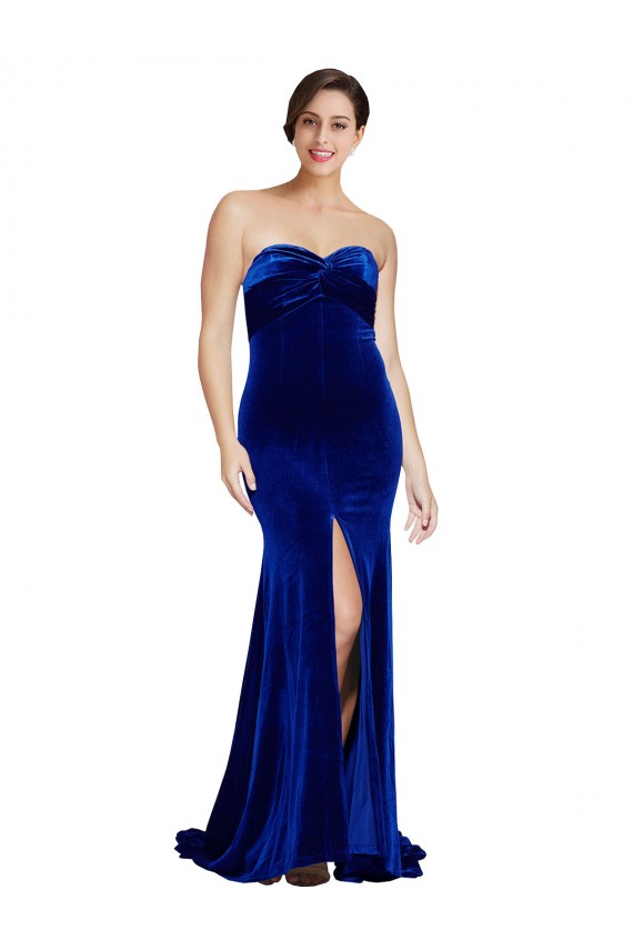 Mermaid Strapless Stretch Velvet Sweep Train Royal Blue Formal Evening Gown / Prom Dress / Bridesmaid Dress Belfast