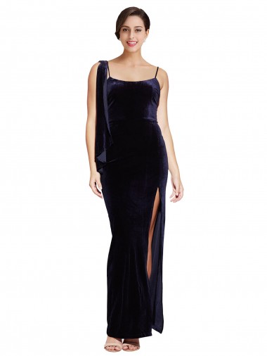 Sheath Square Neck Stretch Velvet Long Dark Navy Formal Evening Gown / Prom Dress / Bridesmaid Dress Belfast