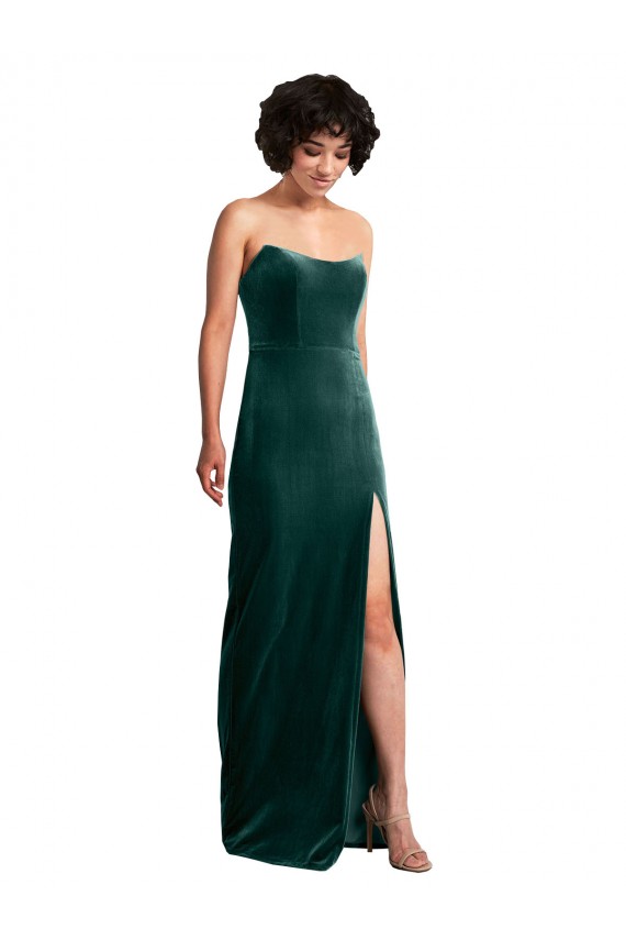 Sheath Strapless Stretch Velvet Long Dark Green Black Tie Evening Gown / Prom Dress / Bridesmaid Dress Belfast