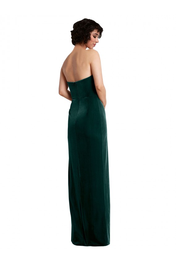 Sheath Strapless Stretch Velvet Long Dark Green Black Tie Evening Gown / Prom Dress / Bridesmaid Dress Belfast