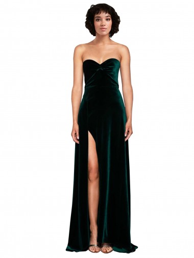 A-Line Sweetheart Stretch Velvet Sweep Train Dark Green Semi Formal Evening Dress / Prom Dress / Bridesmaid Dress Belfast