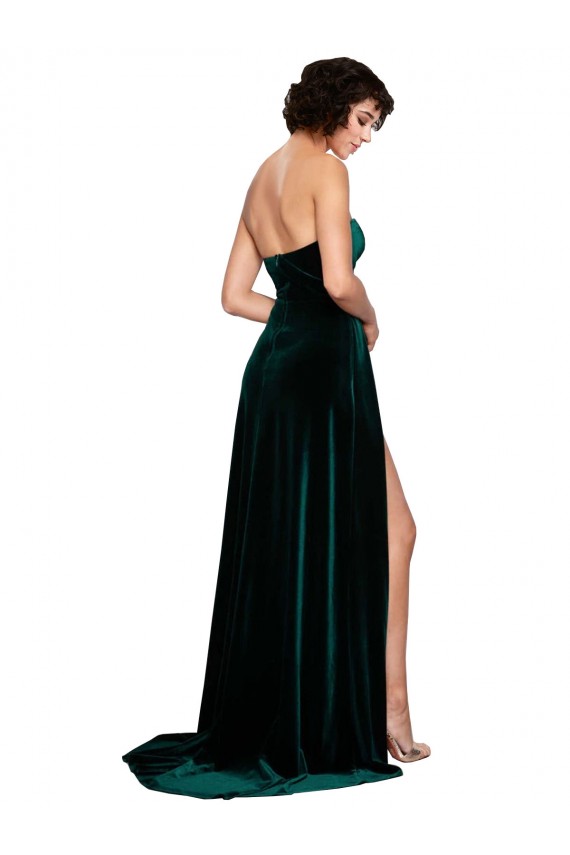 A-Line Sweetheart Stretch Velvet Sweep Train Dark Green Semi Formal Evening Dress / Prom Dress / Bridesmaid Dress Belfast